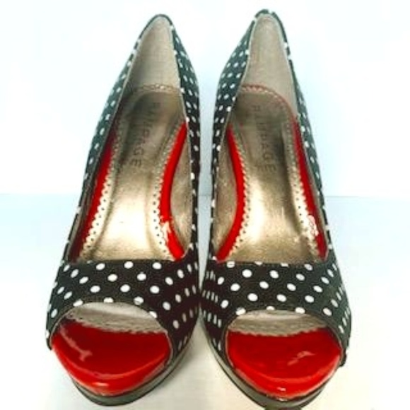 Rampage Black/White Polka Dot Platform Peep Toe - Picture 1 of 8